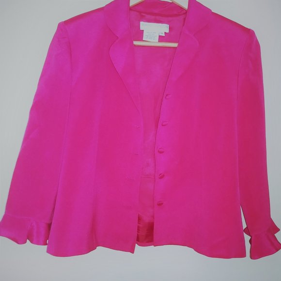 MAGGY LONDON 100% FUSCHIA SILK SKIRT SUIT SZ 10 - Picture 4 of 6